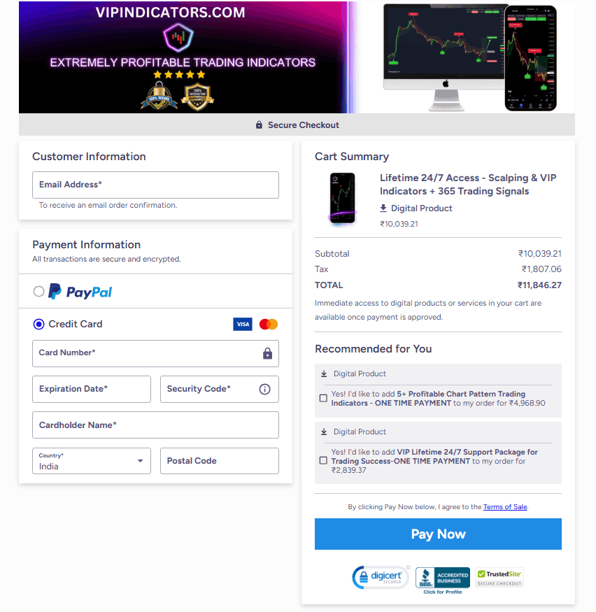 Proceed to official VIP Indicators website secure checkout button